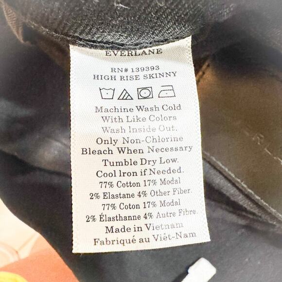 Everlane The High Rise Skinny Jean Black Denim Zip Fly Stretch Size 30 - Picture 7 of 8